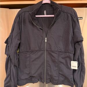 Free People movement Black ruched Zip-Up Jacket